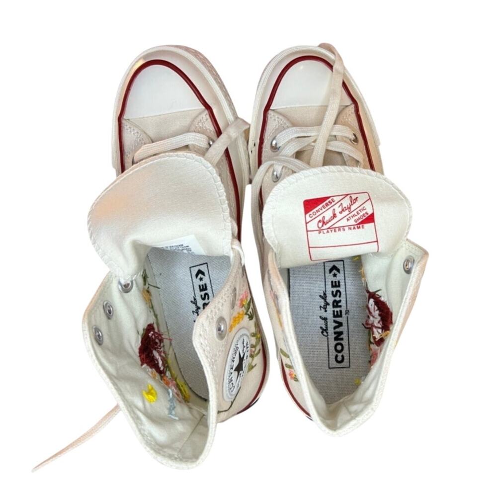 Converse Chuck Taylor Custom Embroidered Mushroom Moon Floral High Tops Cream 36 - Picture 6 of 7